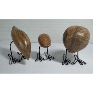 3 Wood Bird Figures FISKELAGE Ikea Minimalist Modern/ Metal Legs & Wood Base MCM